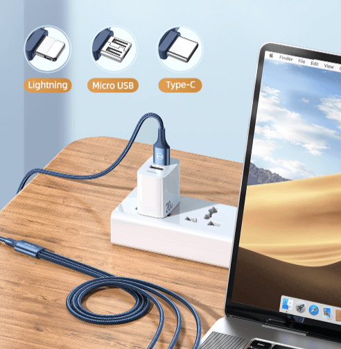 90 Degree Multiple 3 in 1 Cable (Mircro + Type -C - Lightning)