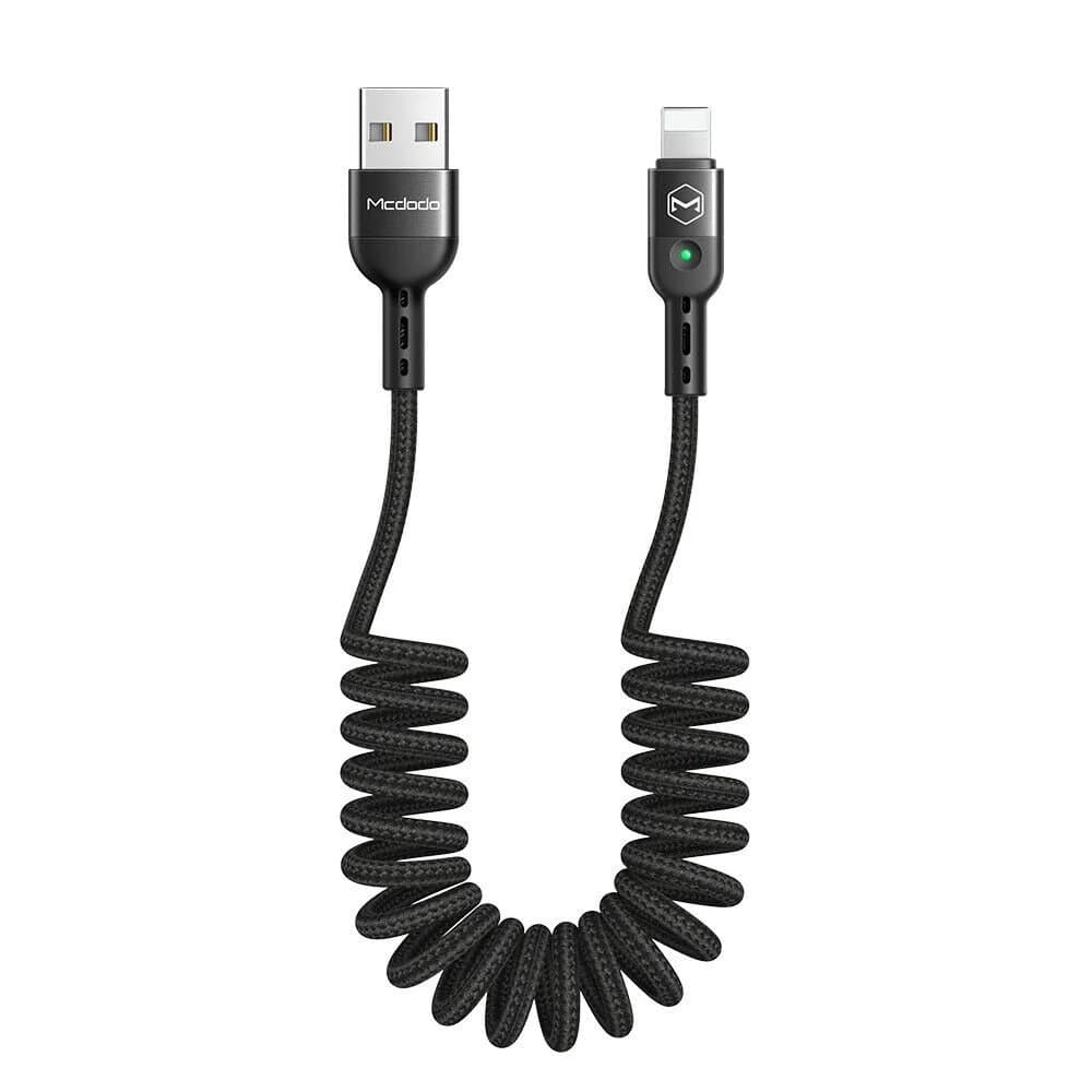 Braided Coil Lightning Cable coiled Retractable LED 1.8 Meter